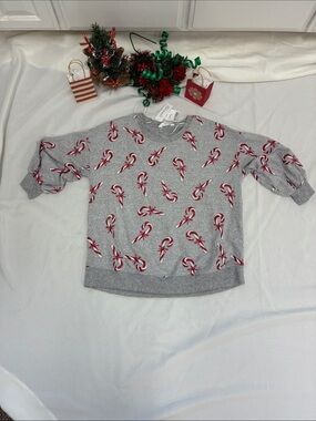 Women’s Gray Candy Cane Print Holiday Sweater